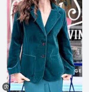 Vintage John Meyer Womens 12 Velvet peacock blue Lapel Blazer Jacket